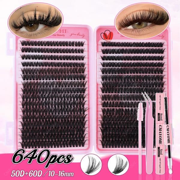Lash Clusters - Thick Fluffy DIY Eyelash Extension Kit with Lash Bond and Seal Strong Hold, Handmade Reusable Lashes Natural Look Volume DIY Segmented Eyelashes