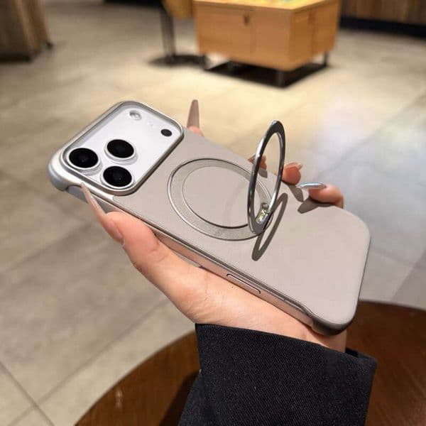 Ultra-thin borderless plain leather case suitable for Apple Pro Max, iPhone 17 magnetic stand with a premium feel