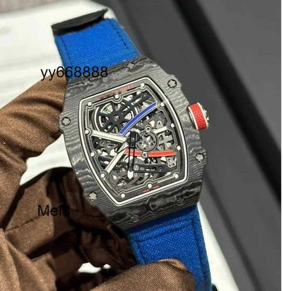 Limited Edition Ultra-thin 7.8mm Luxury mens watch Mechanical Wristwatch Automatic Watches Rich M67-02 Alexis Pinturault Tourbillon Hollowed TPT Carbon Fiber MeiJG