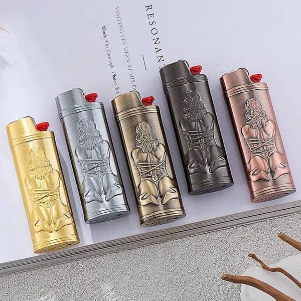 Various Colors Zinc Alloy Sexy Girl Lighter Metal Protective Shell Decoration Suitable For Bic J6 Large Lighternolighter