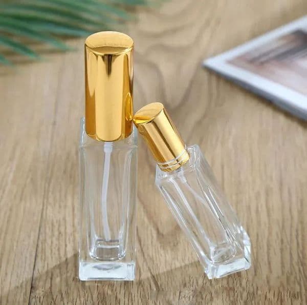 10ml Square Glass Perfume Bottle with Pressed Spray Atomizer - Mini Portable Dispenser TAX Duty Free HJ