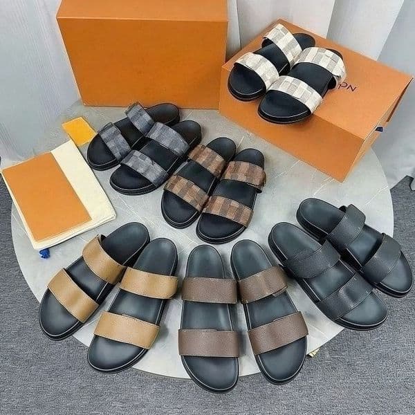 Voittun Luxury Designer Shoes Slide Sandals for Women Men Double Buckle Strap Leather Slippers Fashion Casual Summer Beach Slides Gift Plus Size 35-45