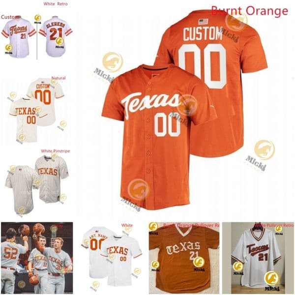 TexasJersey Ryan Reynolds DukeEllis Masen Hibbeler Zach Zubia Bryce Elder Blair Henley Coy Cobb Custom Stitched Texas Baseball Jerseys