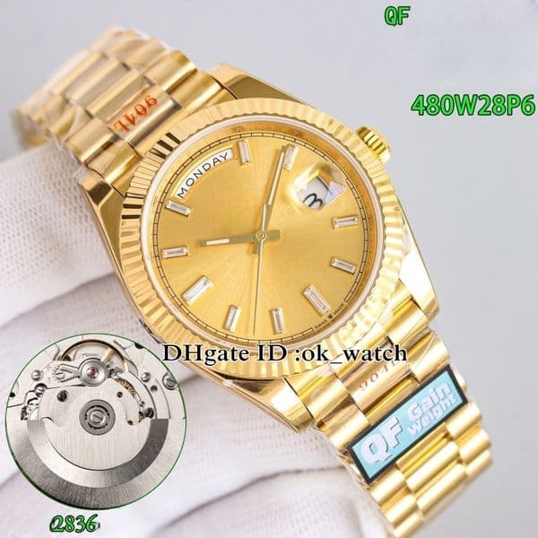 40mm New High Quality QF Latest Version 228238 2836 Automatic Mens Watch Golden Case Sport Week Date Gents Wristwatches Stainless Steel Bracelet
