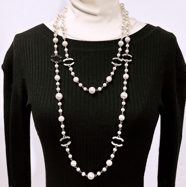 Elegant Lady pearl Long Necklaces sweater chain set Designer Beaded Necklaces C C Jewelry Necklaces wedding party accessories