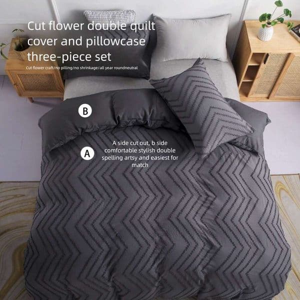 Cut-out Floral Three-piece Set, Tufted Duvet Cover and Pillowcase, Simple Solid Color Bedding
