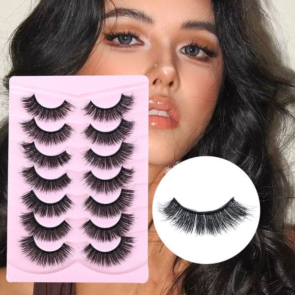 7 Pairs 3D Faux Mink Lashes Full Strip, Thick Fluffy False Eyelashes Natural Look Soft Lightweight, Handmade Reusable Volume Wispy Lash Extensions