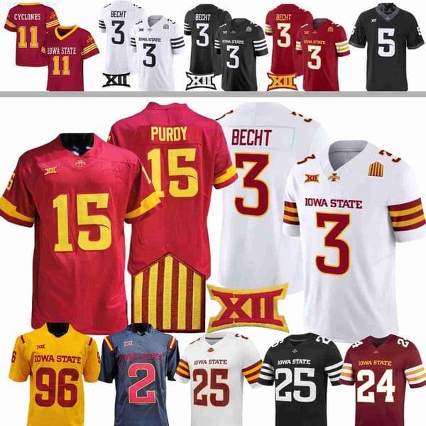 Iowa State Cyclones ISU Football Jersey College Rocco Becht Brock Purdy Benjamin Brahmer Carson Hansen Alex Manske Daniel Jackson Cooper Sama III Brahmer