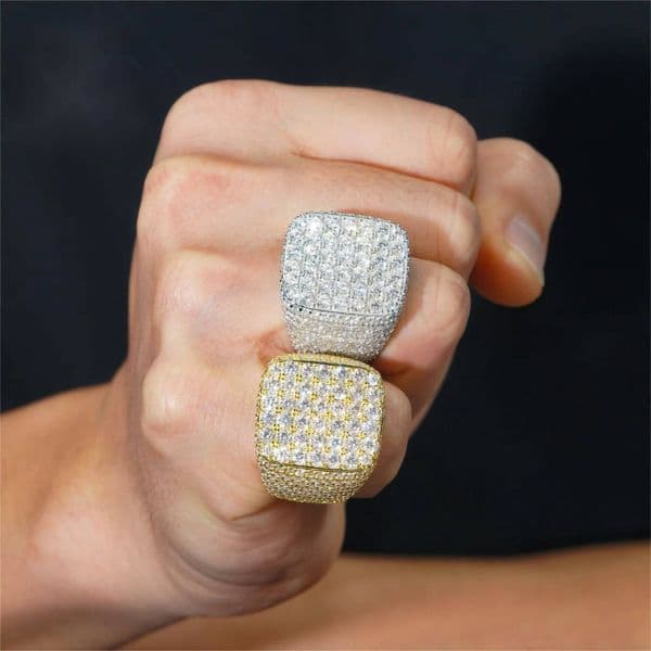 Mens Square Shape Hip Hop Vvs Moissanite Rings 925 Sterling Silver Cuban Design Wedding Band for Customized Jewelry Gifts