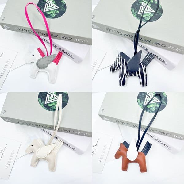 PU leather little bag pendant, flying pony tassel car keychain decoration