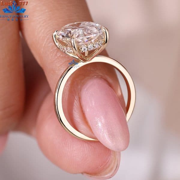 Custom 2ct 3ct 4ct Lab Grown Diamond Ring Hidden Halo Oval Cut DEF VVS Lab Diamond 14K Solid Gold Wedding Band Engagement Ring