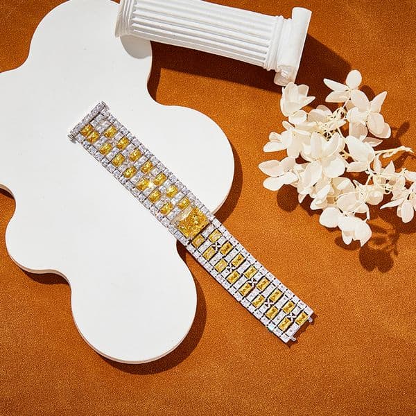 Radiant-Cut Gold Plated Ice Flower Yellow Diamond Bracelet - Perfect For Elegant Evenings