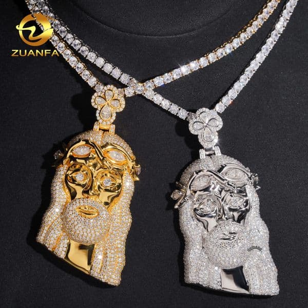 Fancy Cut Moissanite 3 Jesus Pendant 925 Sterling Silver Gold Plated Moissanite Hip Hop Iced Out Pendant