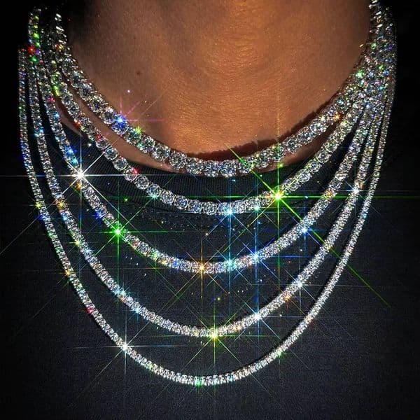 MON01 Cheapest Wholesale Factory Price D Color 2MM 3MM 4MM Hip Hop Moissanite Diamond Tennis Chain Silver Necklace for Women Men