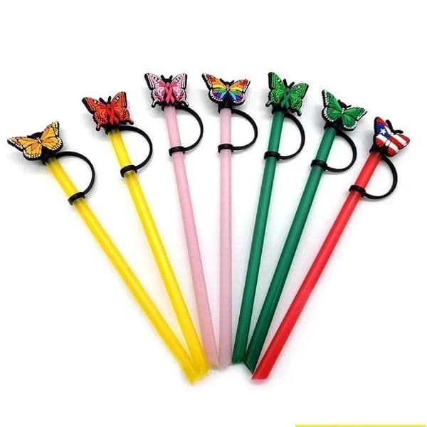 Reusable Silicone Butterfly Straw Toppers (6-8mm) | Dustproof Drinking Straw Covers for Summer Parties YY