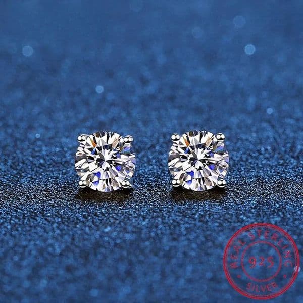 Stud Earrings Real Moissanite 14K White Gold Plated Sterling Silver 4 Prong Diamond Earring For Women Men Ear 1ct 2ct 4ct