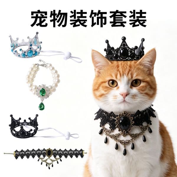 Comfortable Accessories Crown Set Dark Style Pet Adjustable Dog Collar Collar and Dog Supplies Cat Pearl Necklace