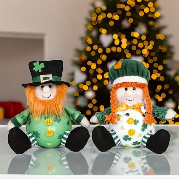 St. Patrick's Day Party Supplies Cute Round Doll Ornament Shamrock Green Festival Indoor Decoration Hat Wearing Figure 1pc/2pcs