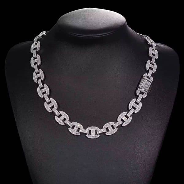 High Quality 925 Sterling Silver Mens Necklace 16mm Baguette Link Chain VVS Moissanite Iced Cuban Style Moissanite Necklaces