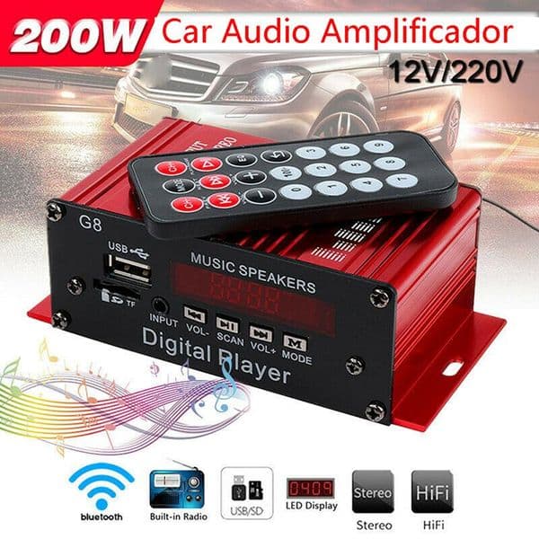 G8 Car DC 12V 200W 4 Channel Mini Digital Power Amplifier Stereo AUX FM MP3
