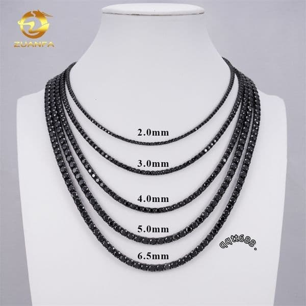 Wholesale Price Solid 925 Silver Hip Hop Jewelry Bracelet Necklace Iced Out 2 to 65mm Black VVS Moissanite Diamond Tennis Chain