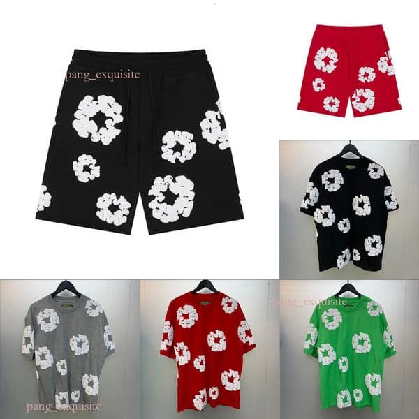 Denimly tear T Shs And Shorts Designer 2026 Trend Brand High Street Wear Summer Y2k Kapok Floral Pattern loose Short Sleeve Casual Wreath Foam Prindemin t
