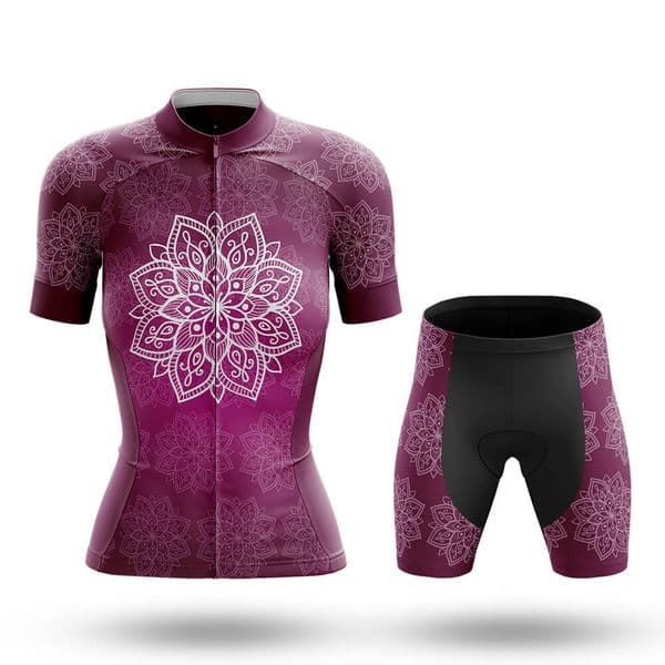 Mandala Flower Cycling Jersey Womens Set Breathable Biking Outfit Quick-Dry Bib Bicycle Jersey with 19D Padded Shorts