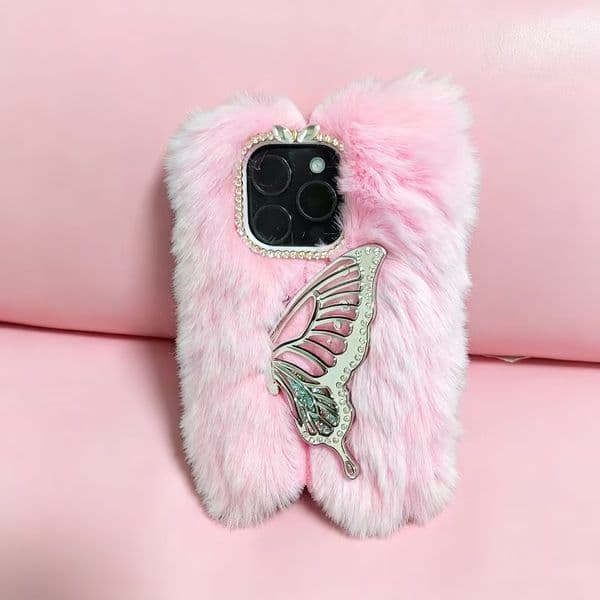 Feminine Sparkling Butterfly Design Flip-Stand for Apple Phones: Keeps Your Gadget Safe