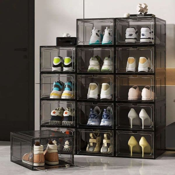 Stackable Transparent Magnetic Basket for Sports Shoes - Foldable & Dustproof Footwear Storage