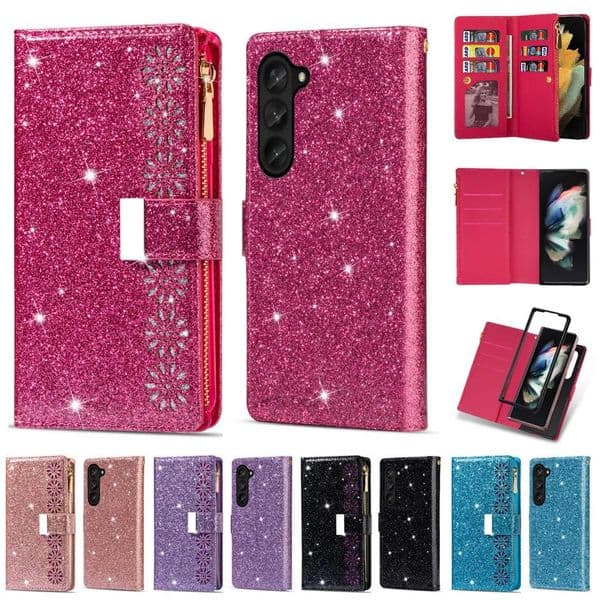 Wallet Phone Cases For Samsung Galaxy Z Fold 6 5 4 3 Starry Glitter PU Leather Cash Photo Card Slots Coin Purse Flip Cover Cellphone Case Tax Duty Free HJ