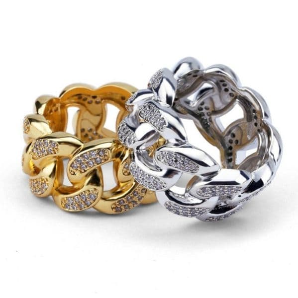 Mens Hip Hop Ring Jewelry Gold Cuban Chain Iced Out Fashion Silver Rings