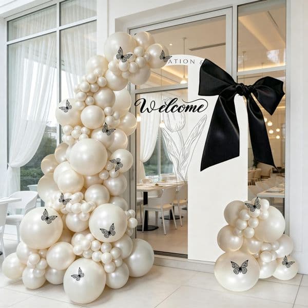 119-Piece Pearl White Butterfly Balloon Garland Set, Baby First Birthday Decoration, Party Decor Balloon Chain, Internet Celebrity Photo Background Wall Balloons