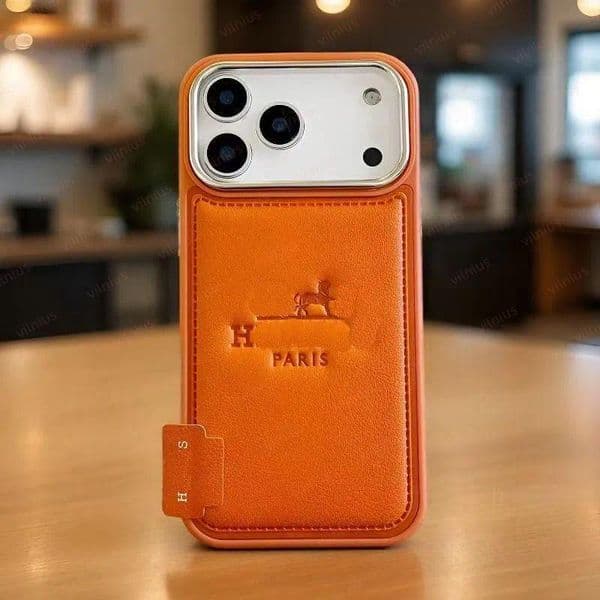 New iPhone case 17 16 15 14 13 Pro Max high quality embossed leather stand HH orange 19 18 17promax 17pro 16promax 15promax 16pro 15pro 14pro 13pro