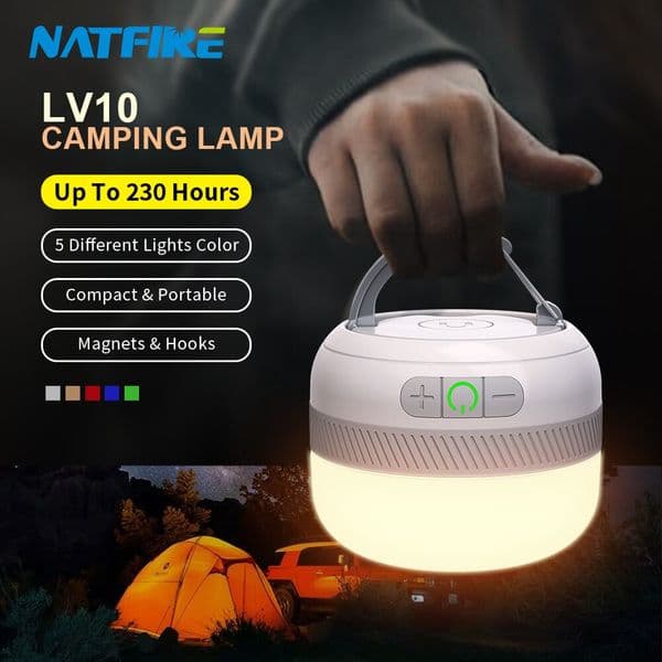 Camping lamp with 230 hours battery life USB C rechargeable 5-color flashlight outdoor tent light