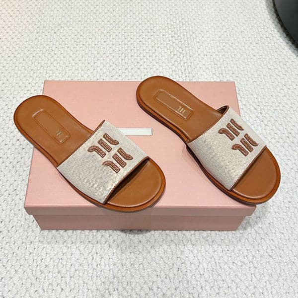 Womens Casual Canvas Leather Slides Spring Summer Selection refined 5XX64 girl sandals classic leather lettering iconic Leather sole Beach sandals slippers