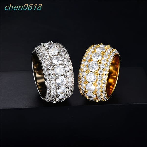 Mens Iced-Out 925 Sterling Silver Tester Ring in White Gold Finish