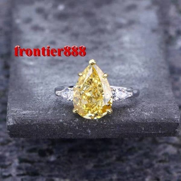 925 Sterling Silver Original Yellow Moissanite Gemstone Handmade Luxury Fine Ring Customized Silver Plated With Variations