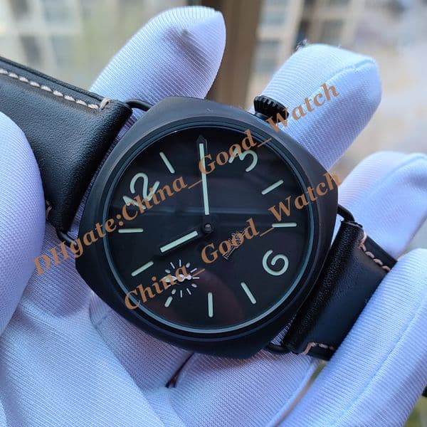 42 mm CHIAN GOOD WATCH Factory Men's Watch Manual Mechanical Movement Watches Black Leather Bracelet Sapphire Crystal Transparent back Men Wristwatches