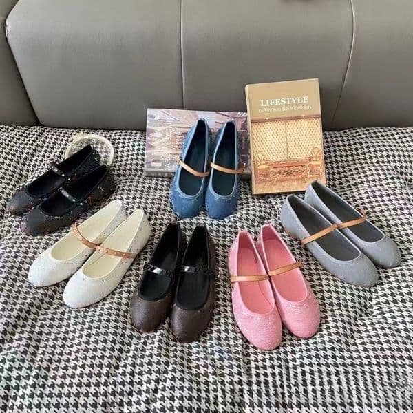 V Desginer Shoes Multicolor Print Mary Jane Flats for Women, Square Toe One-Strap Ballet Shoes, Casual Soft Sole Dress Shoes for Daily Party Gift Plus Size 35-42
