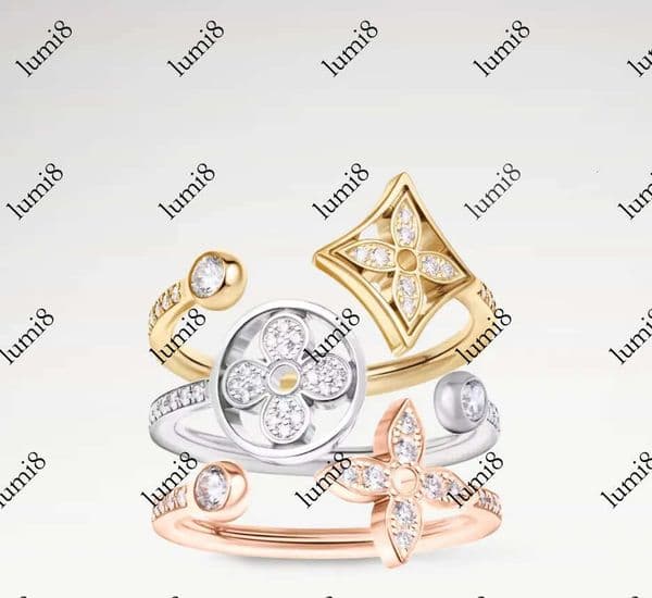 With BOX Ring designer ring Classic for crystal flower Women diamonds Designer Jewelry love Stud Flower Wedding Rings open size