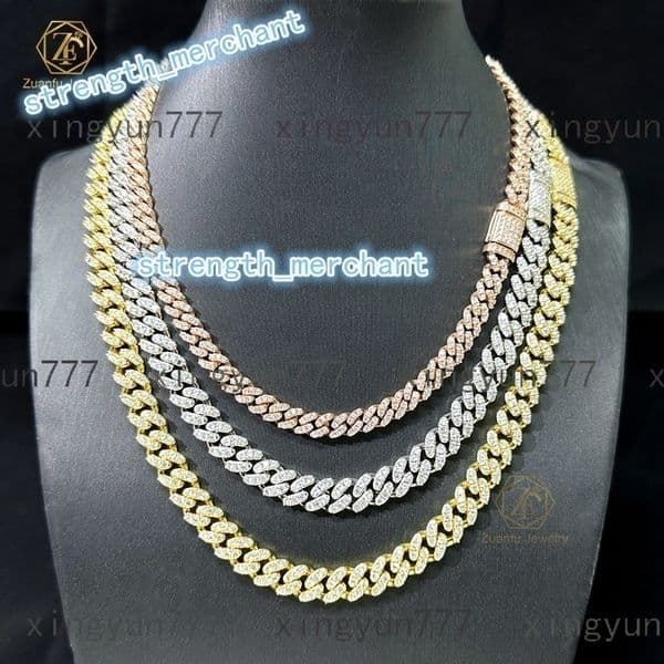 Real Solid 925 Silver Diamond Cuban Link Chain 6mm 8mm 1Row Iced Out Hiphop Miami Moissanite Cuban Necklace for Men Women