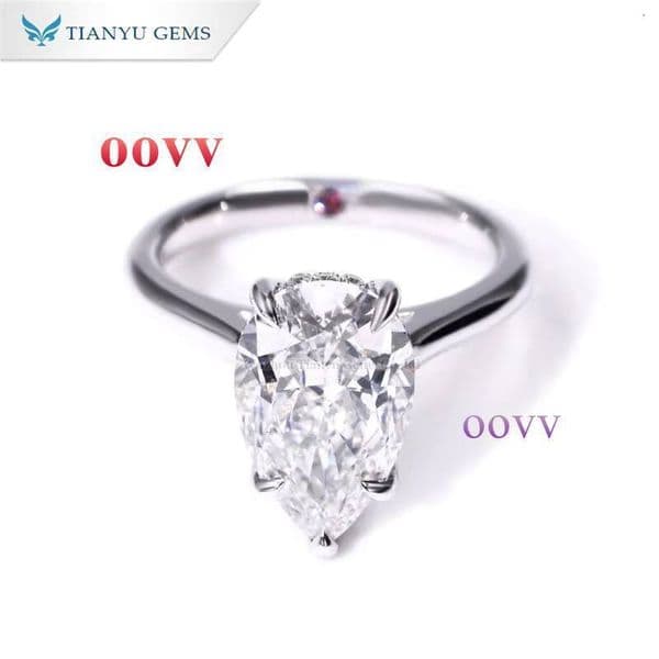 Tianyu Gems 4ct Pear Cut E VS1 Lab Diamond Ring 18k 14k 10k White Gold Solitaire Rings Wedding Engagement Customized for Women