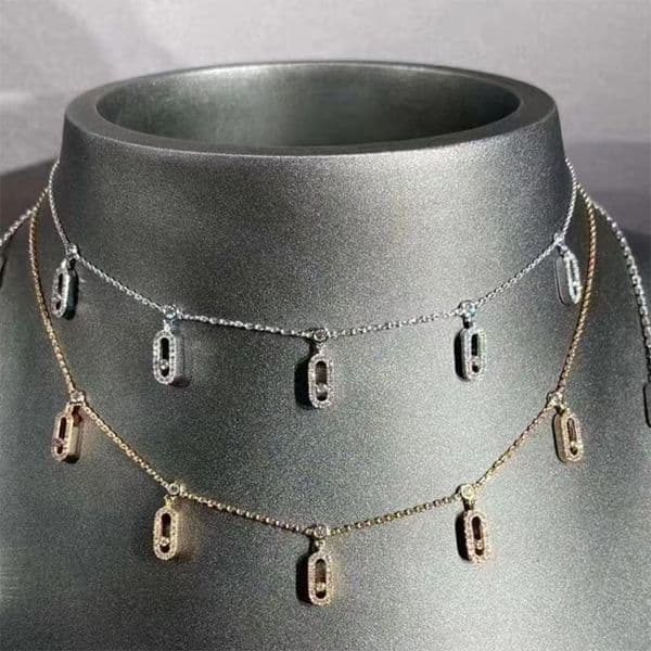 Luxurious Meisiks Necklace Classic 5 Sliding Full Diamond Pendant Necklace High Quality Stainless Steel Jewelry for Women