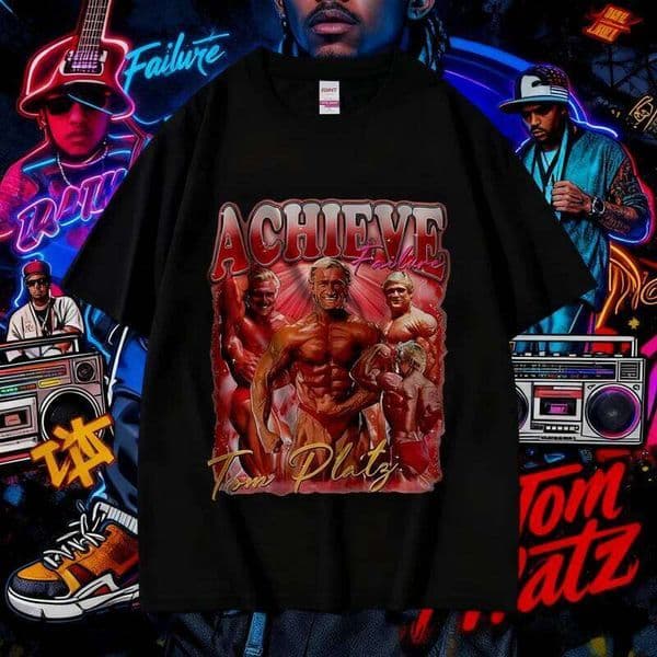 2025 Summer Achieve Failure Tom Platz Graphic Men's Retro Fashion Bodybuilde Tops Leisure 100% Pure Cotton Printed T-shirt Y2k