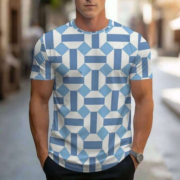 Men's Casual Crew Neck T-Shirt, 100% Polyester Knit Fabric, Slightly Stretch, Summer Street Style Short-Sleeve Top