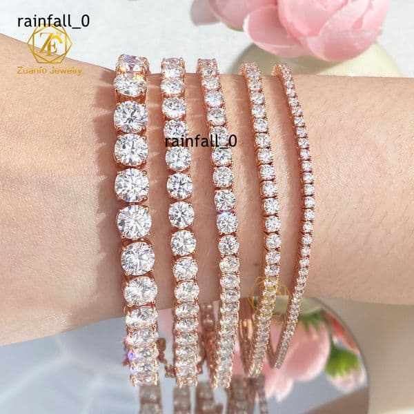 Pass Diamond Tester D Color VVS Clarity Moissanite Bracelet Bangle Rose Gold 925 Silver Moissanite Clustered Tennis Chain