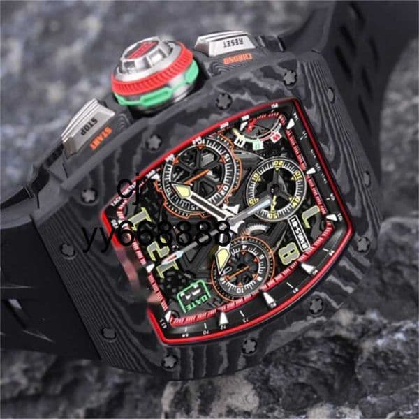 Luxury Watches Mens Series 65-01 Tpt Black Carbon Fiber Dial 43.15 49.95mm Double Chasing Needle Single Watch cygood 4CQ5