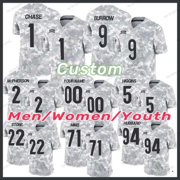 Arctic Camo 2024 Salute To Service Joe Burrow Ja'Marr Chase Tee Higgins Evan McPherson Joe Mixon Sam Hubbard Logan Wilson Trey Hendrickson Myles Jake Football Jersey