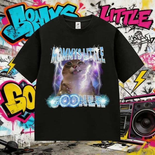 2025 Summer Mommy's Little Gooner Funny Cat Meme Graphic Men Women Fashion Harajuku 100% Pure Cotton Printed T-shirt