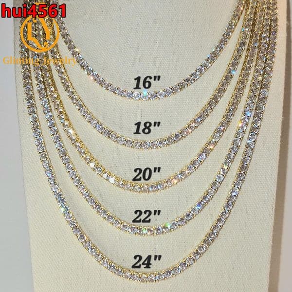 Classic Gold Tennis Chain Necklace Iced Handset 3mm 4mm 5mm IGI Lab Diamond Round Brilliant Cut Filled Choker Unisex